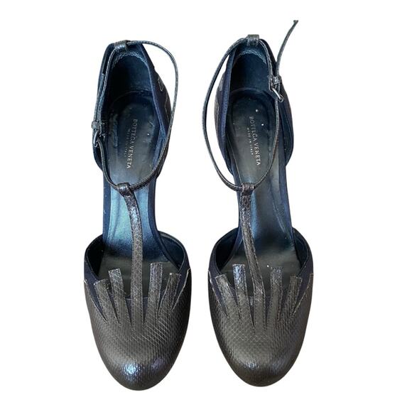 Bottega Veneta Brown Leather T-Strap Cut Out Heels Pumps Black Satin size 39 9 - Picture 4 of 16